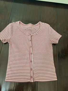 Amazon Pink and White Striped Button-Front Kids Tee